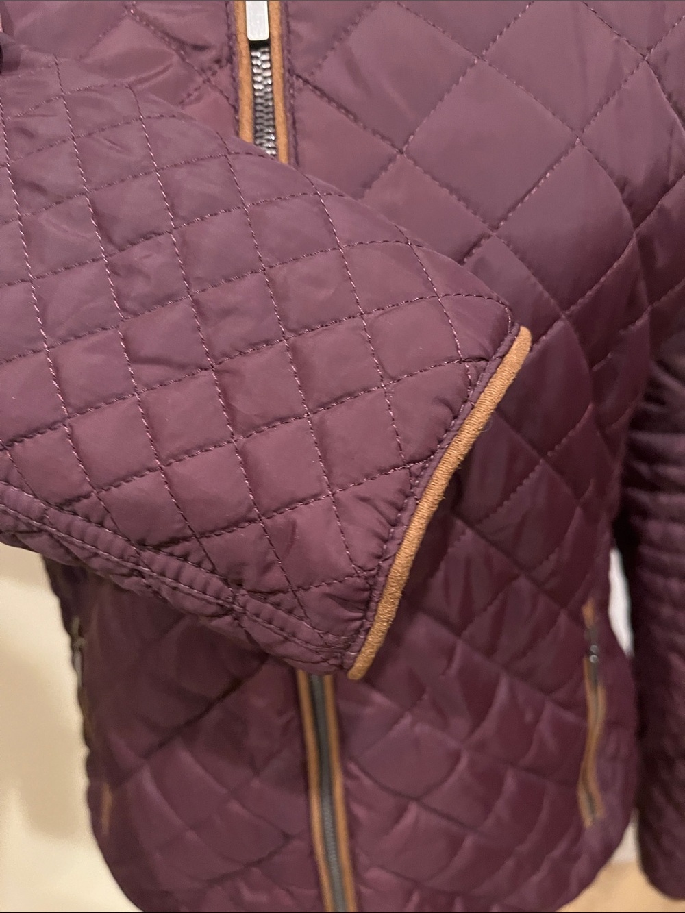 Women's Quilted Eggplant Purple Puffer Jacket with Zip Front - Picture 4 of 6